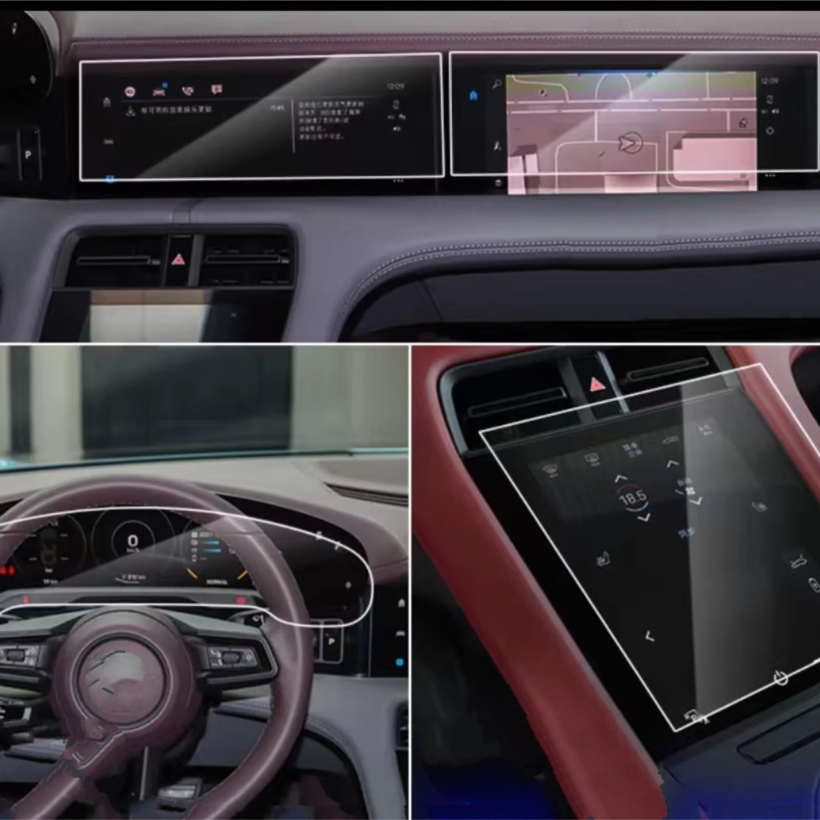 NATWEE Auto Navi-Schutzfolie Kompatibel Mit Porsche Für Taycan 2020 2021 2022, Auto-GPS-Navigation, Gehärtetes Glas Und Kratzfeste Displayschutzfolie Für Das Armaturenbrett(4pcs) von NATWEE