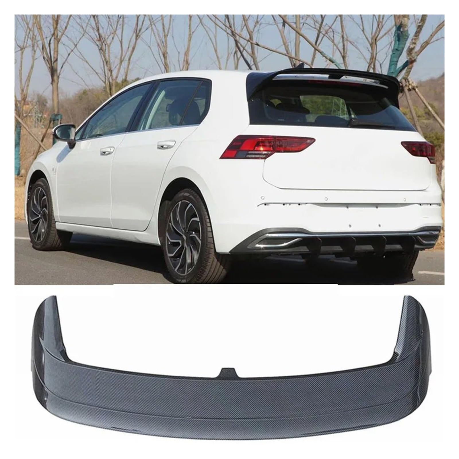 Heckflügel Dachspoiler Flügel Kit Tuning Für VW Für Golf 8 MK8 Für GTI Für GTD R 2020 2021 2022 2023 Auto Hinten Trunk-Boot Spoiler Flügel Heckspoiler(Carbon Look) von NAUTIG