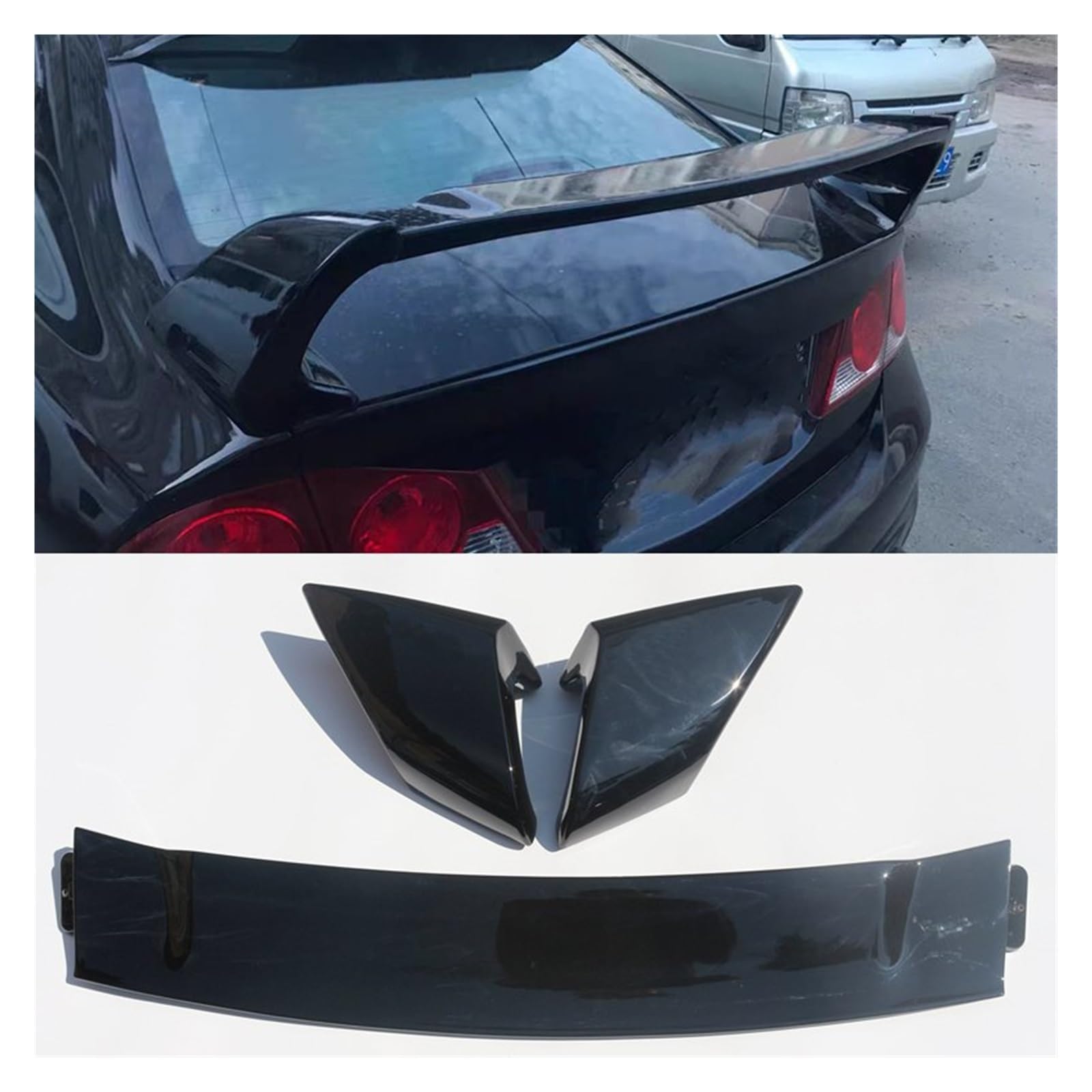 Heckflügel Für Civic 2006-2011 ABS FD2 Spoiler DREI Teile Oder Vier Teile Kofferraumabdeckung Heckflügel Auto Heckspoiler Heckspoiler(3 Parts Black) von NAUTIG