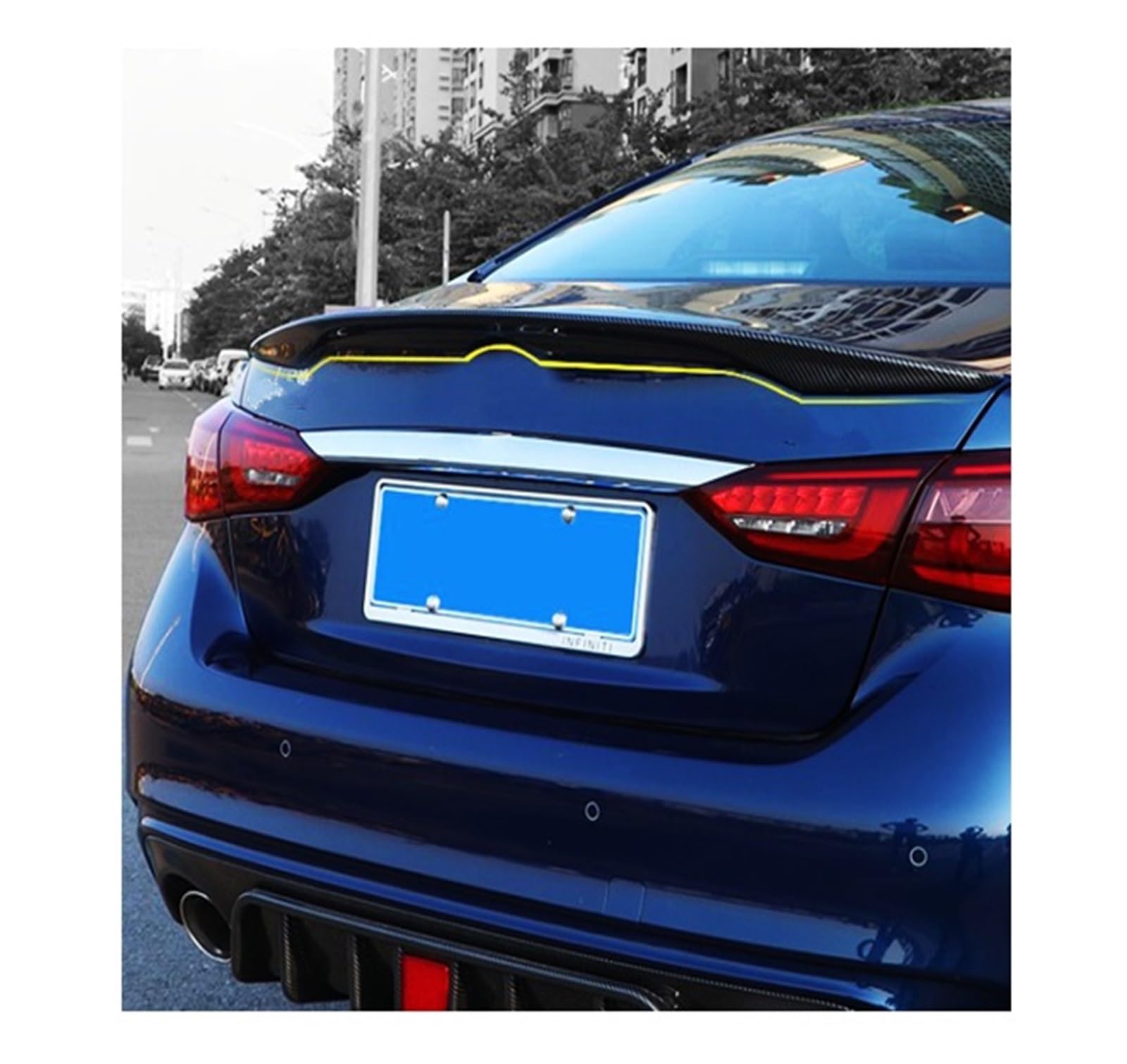 Heckflügel Für Infiniti Q50 Q50S 2014-2021 4 Tür Hinten Stamm Deckel Boot Ducktail Lip Spoiler Flügel Bodykit Schwarz Carbon Auto Tuning Zubehör Heckspoiler(Carbon Printing) von NAUTIG