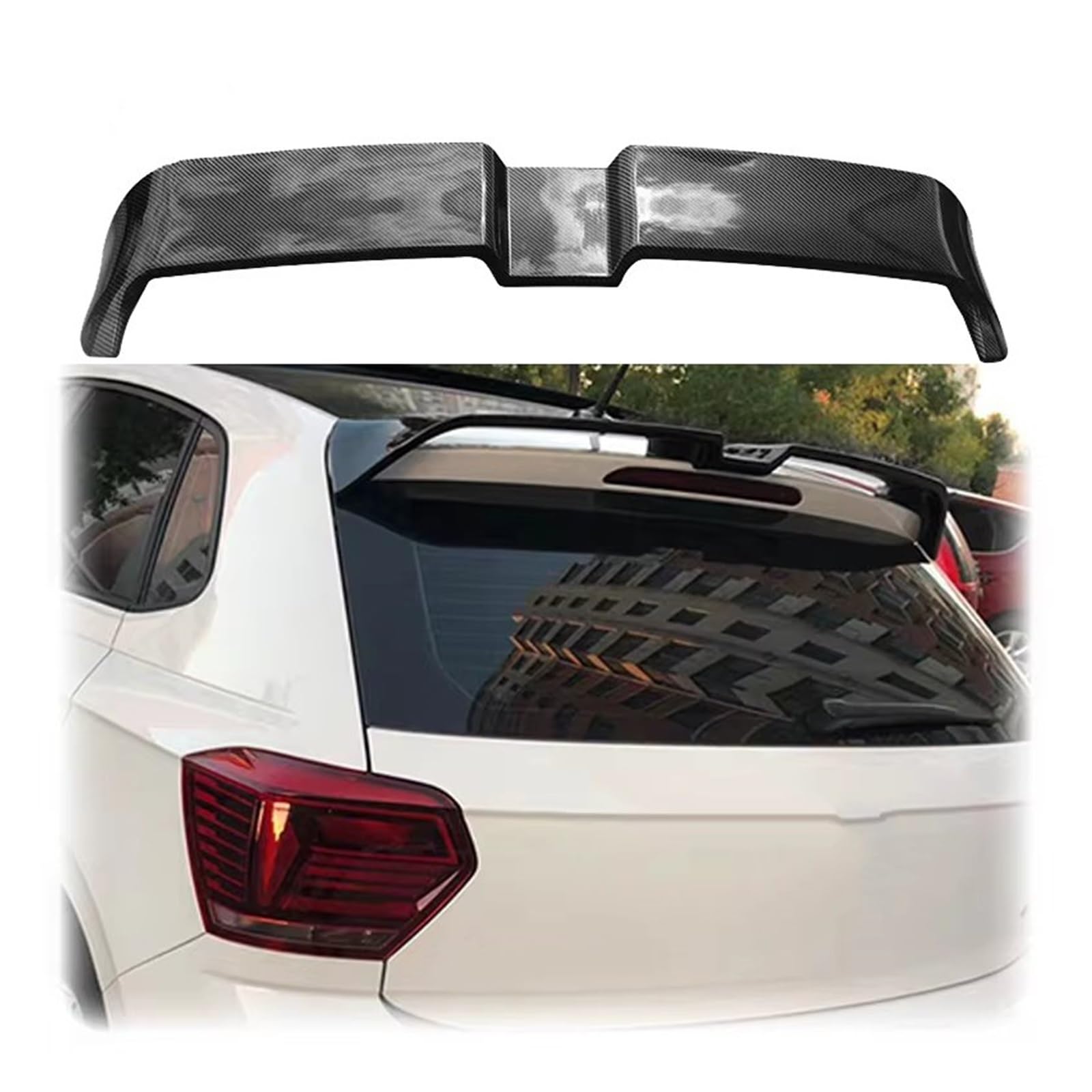 Heckflügel Für VW Für Polo MK6 2019 2020 2021 2022 Zu Up Spoiler ABS Material Durch Carbon Faser Glänzend Schwarz Heckspoiler von NAUTIG