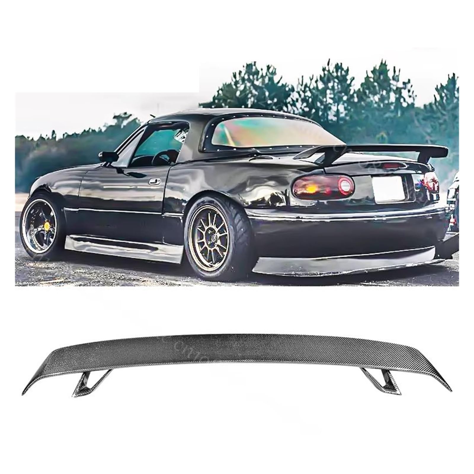 Heckflügel Universal-Spoiler Passend Für Mazda Für Miata MX5 1990–2024 Cabrio Karbonfaser-Optik Heller Schwarzer Hinterer Kofferraumdeckel Hoher Flügelspoiler Heckspoiler(Bright Black) von NAUTIG