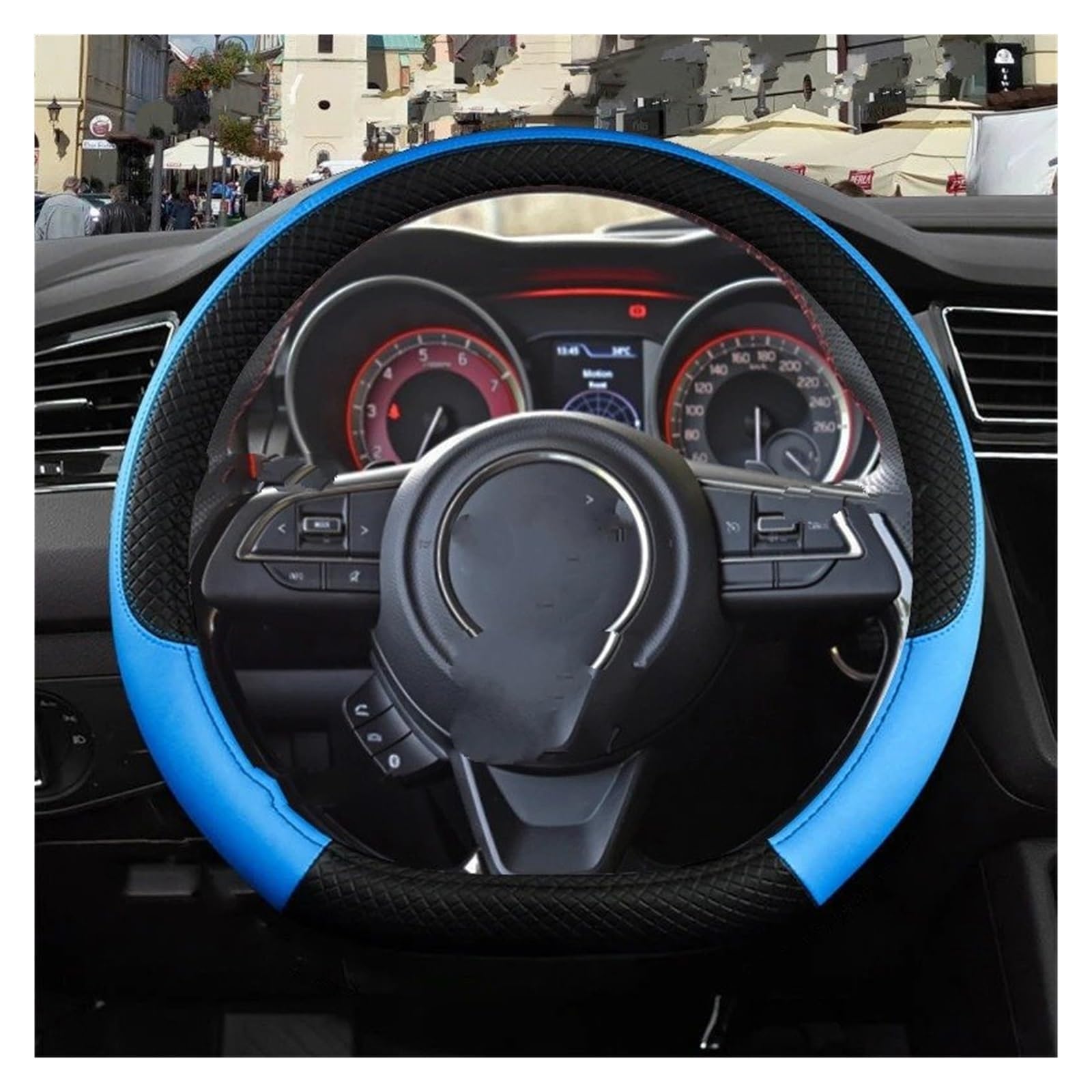 Lenkradbezug Für Suzuki Für Swift 2017 2018 2019 2020 2021 Auto Lenkrad Abdeckung PU Leder Nicht-Slip Präge Klassische Auto Zubehör Auto Lenkradabdeckung(D Shape Blue) von NAUTIG