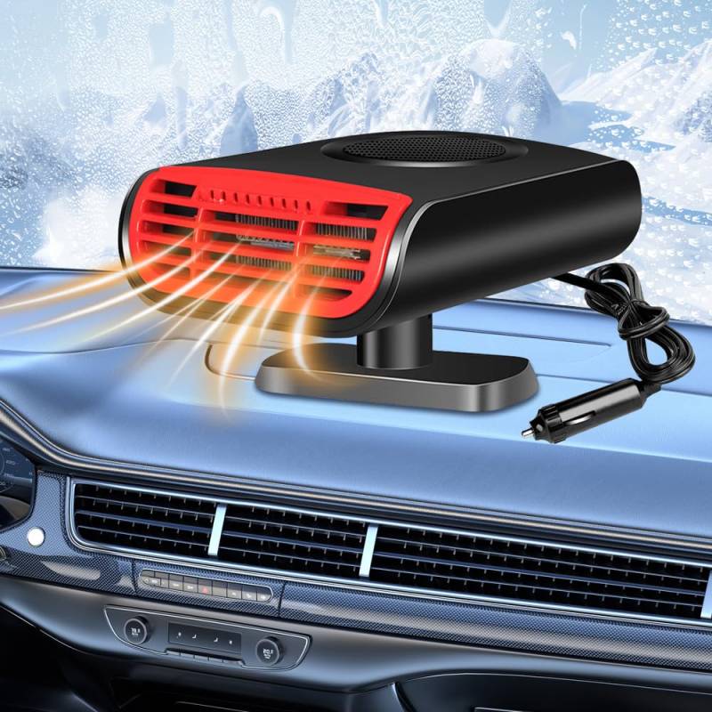 NAVESO 12V Autoheizung, Auto Heizlüfter, Tragbare Autoheizung Anti-Beschlag Windschutzscheibe Defroster, DASS Plug-In-Zigarettenanzünder, 360° Drehbar, Mini-Auto-Heizung Fan, Schnelles Aufheizen von NAVESO