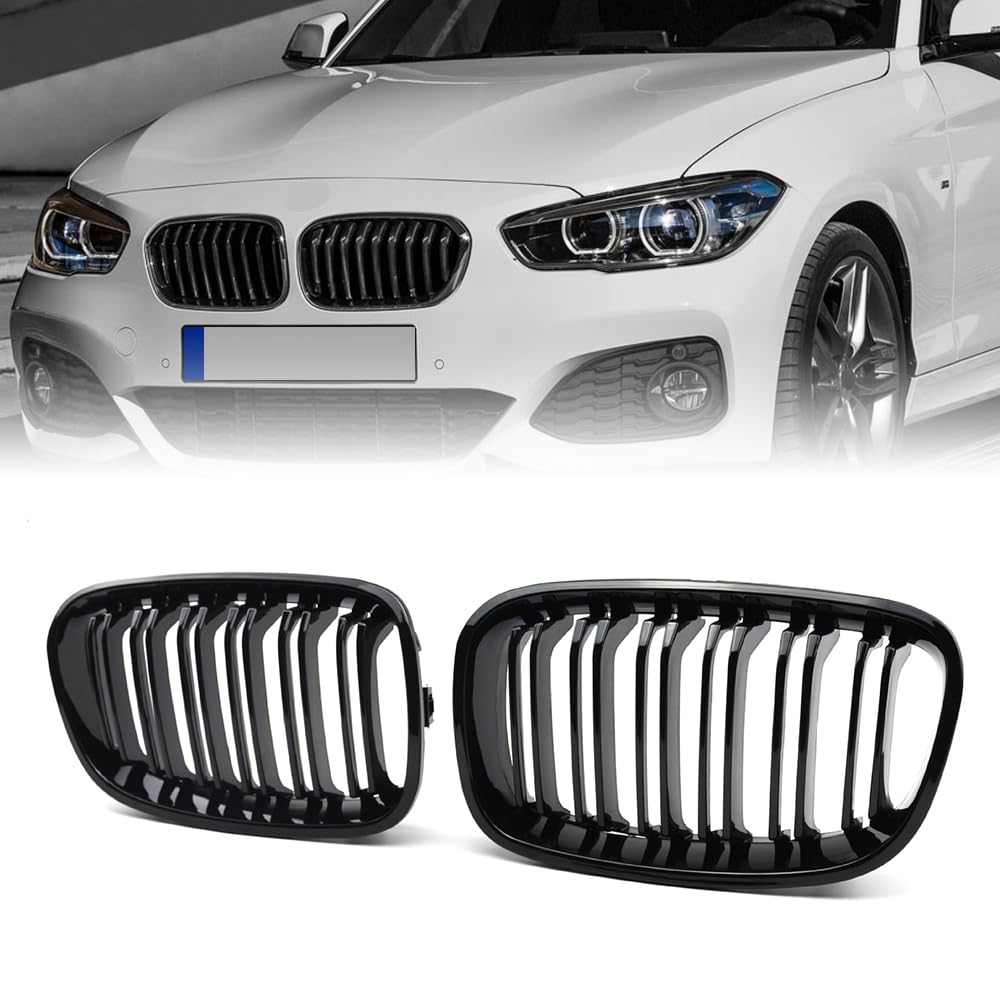 NAVPLUS F20 F21 Nieren Schwarz Kühlergrille Passend für 1er F20 F21 2012 2013 2014 Kühlergrill Doppelsteg Grill Glanz Schwarz von NAVPLUS