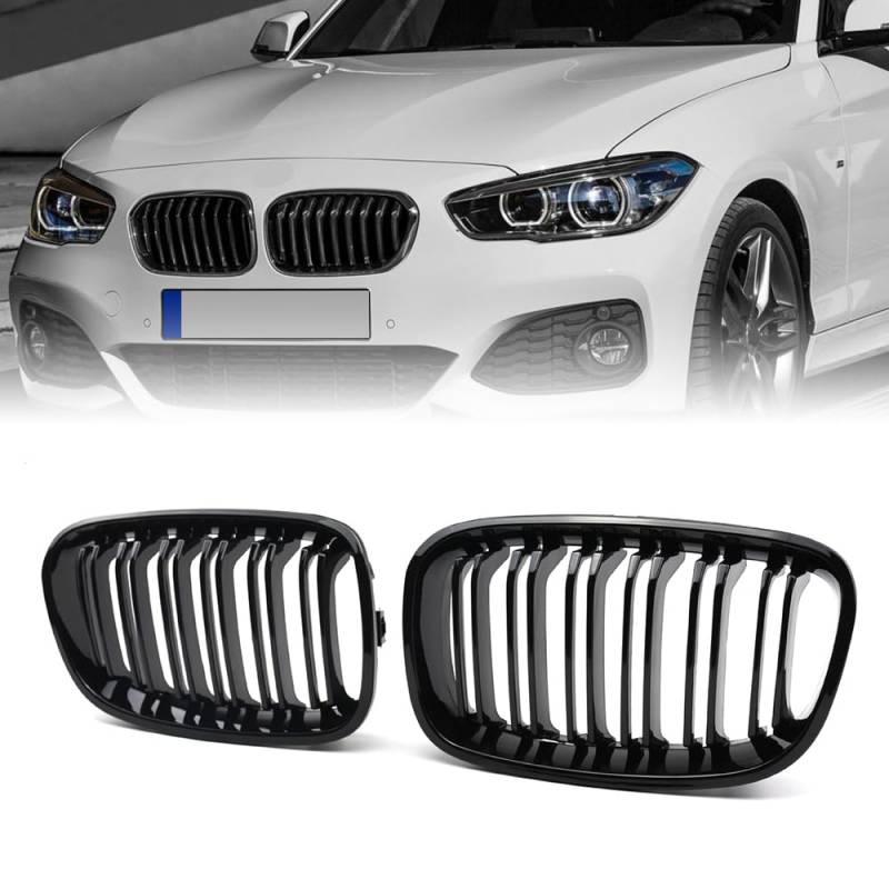 NAVPLUS F20 F21 Nieren Schwarz Kühlergrille Passend für 1er F20 F21 2011 2012 2013 2014 Kühlergrill Doppelsteg Grill Glanz Schwarz von NAVPLUS