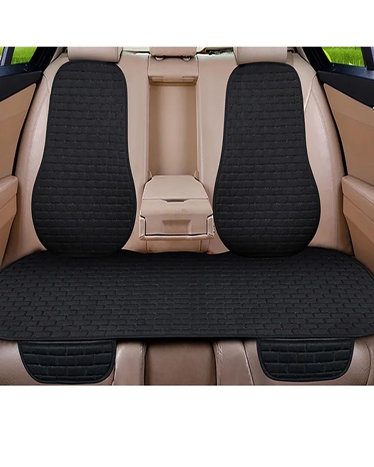 Auto Sitzauflagen Autositzkissen Aus Leinen/Flachs Keine Beweglichen Kissenpolster rutschfeste Coole Sitzbezüge Autozubehör Für Peugeot 5008 FR2 X36 Sitzbezüge Sitzauflagen(-22-Black Rear 1pcs) von NBHGFF