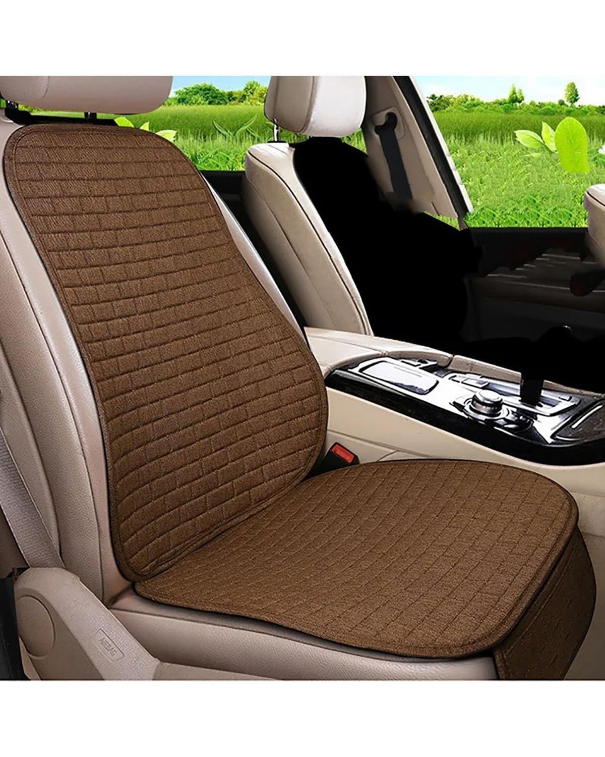 Auto Sitzauflagen Autositzkissen Aus Leinen/Flachs Keine Beweglichen Kissenpolster rutschfeste Coole Sitzbezüge Autozubehör Für Peugeot 5008 FR2 X36 Sitzbezüge Sitzauflagen(-O5-Brown Front 1pcs) von NBHGFF