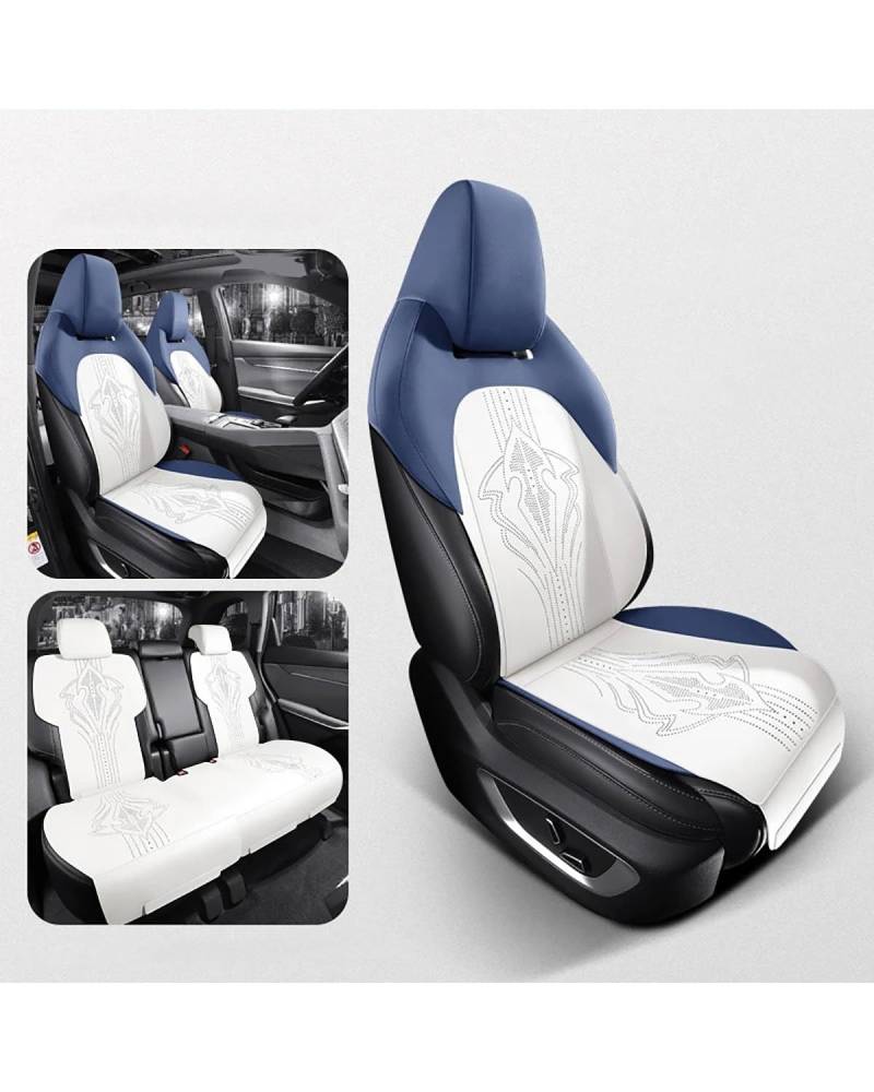 Auto Sitzauflagen Für Changan Für CS75 Plus Custom Fit Autozubehör Wildleder Sattel Sitzkissen Pad Halb Bedeckt Sitzbezüge Sitzauflagen(-01-Standard Blue White) von NBHGFF