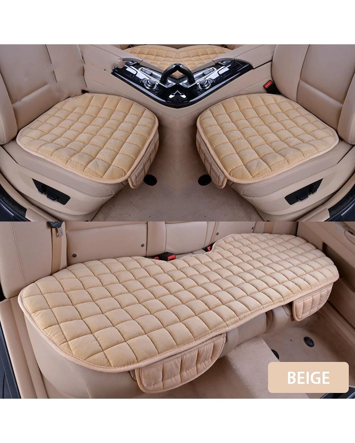 NBHGFF Auto Sitzauflagen Plüsch-Autositzbezüge-Set Warmes Autositzkissen Winter-Autositzschutz Weiche Anti-Rutsch-Pads Für SUV Limousine Fließheck Sitzbezüge Sitzauflagen(-06-O1 Beige 1 Set) von NBHGFF