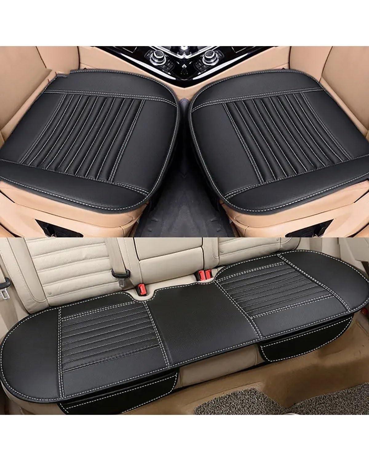 NBHGFF Auto Sitzauflagen Vier Jahreszeiten Auto Sitzbezug PU Leder Autos Sitzkissen Autos Seat Protector Universal Auto Stuhl Pad Matte Auto Zubehör Sitzbezüge Sitzauflagen(-04-White line 1 Set) von NBHGFF