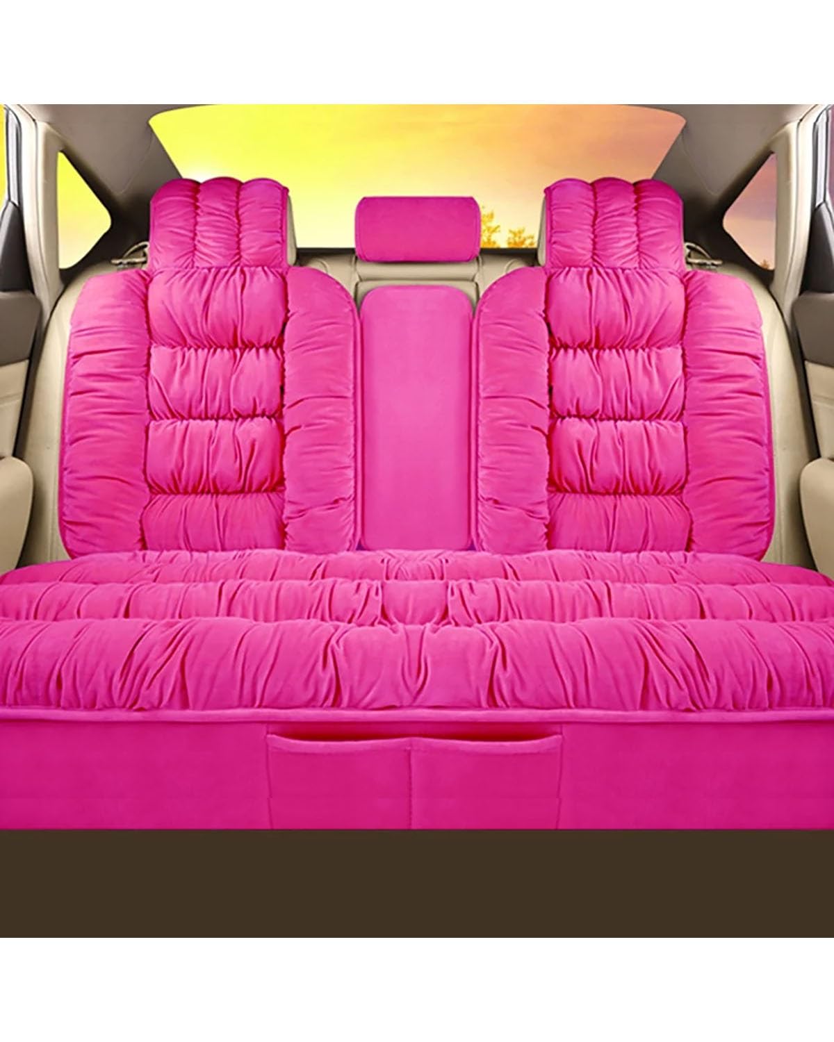 NBHGFF Auto Sitzauflagen Warme Plüsch Auto Sitzbezüge Winter Auto Innen Zubehör Autos Sitz Abdeckung Kissen Pad Matte Set Universal Auto Schutz Sitzbezüge Sitzauflagen(-04-Rear Seat Pink) von NBHGFF