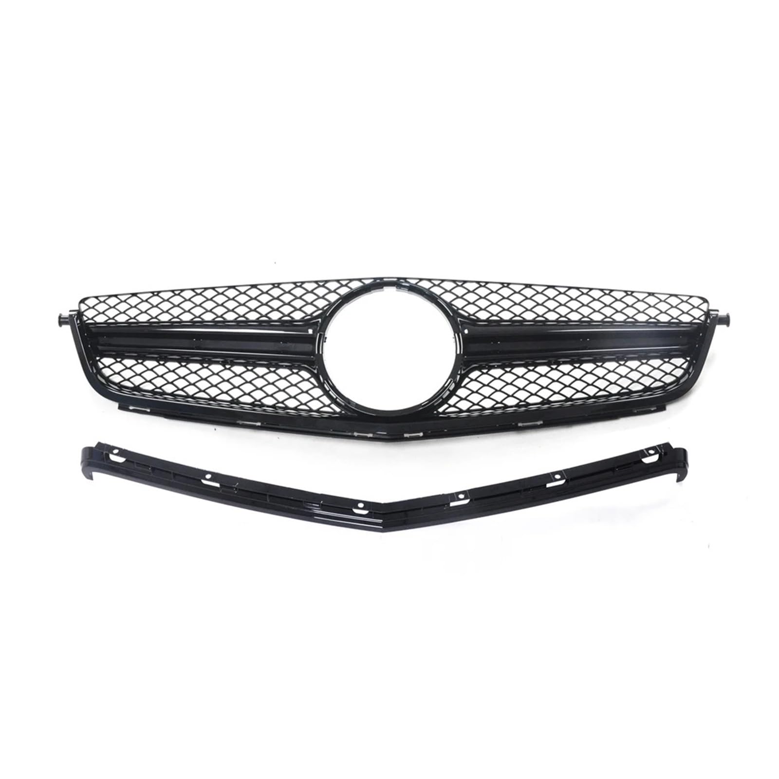 Grill Frontgrill Kompatibel for Mercedes-Benz C63 AMG Nur 2012-2014 Mit Rahmenabdeckung Zierauflage Schwarzes Auto Obere Stoßstangenhaube Maschengitter von NBVTSVBS