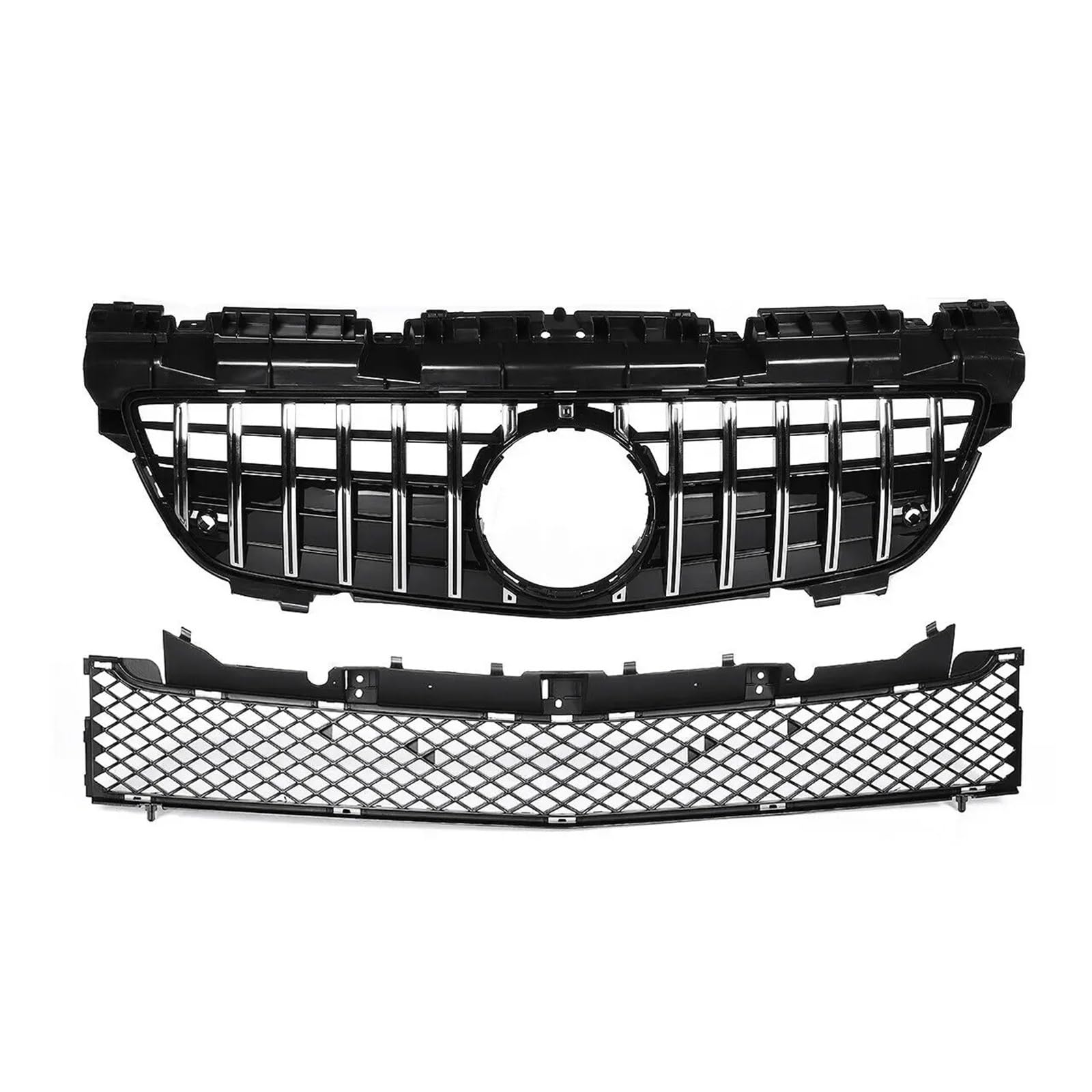 Kühlergrill kompatibel for Mercedes Benz R172 SLK200 SLK250 SLK350 2012–2016 GT Style, silber/schwarz, Stoßstangenhaube, Netzoberteil und unterer Grill(Silver1) von NBVTSVBS