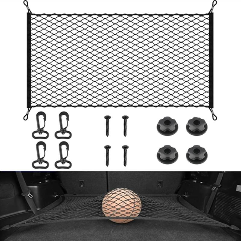 NCCHDZSW Gepäcknetz Kofferraumnetz 110x60cm Kofferraum Netz mit 4 Haken Aufbewahrung Netz Elastisch Nylon Gepäcknetz Auto für Meisten Arten von Fahrzeugen Kofferraum Autodach Gepäcknetz Schwarz von NCCHDZSW