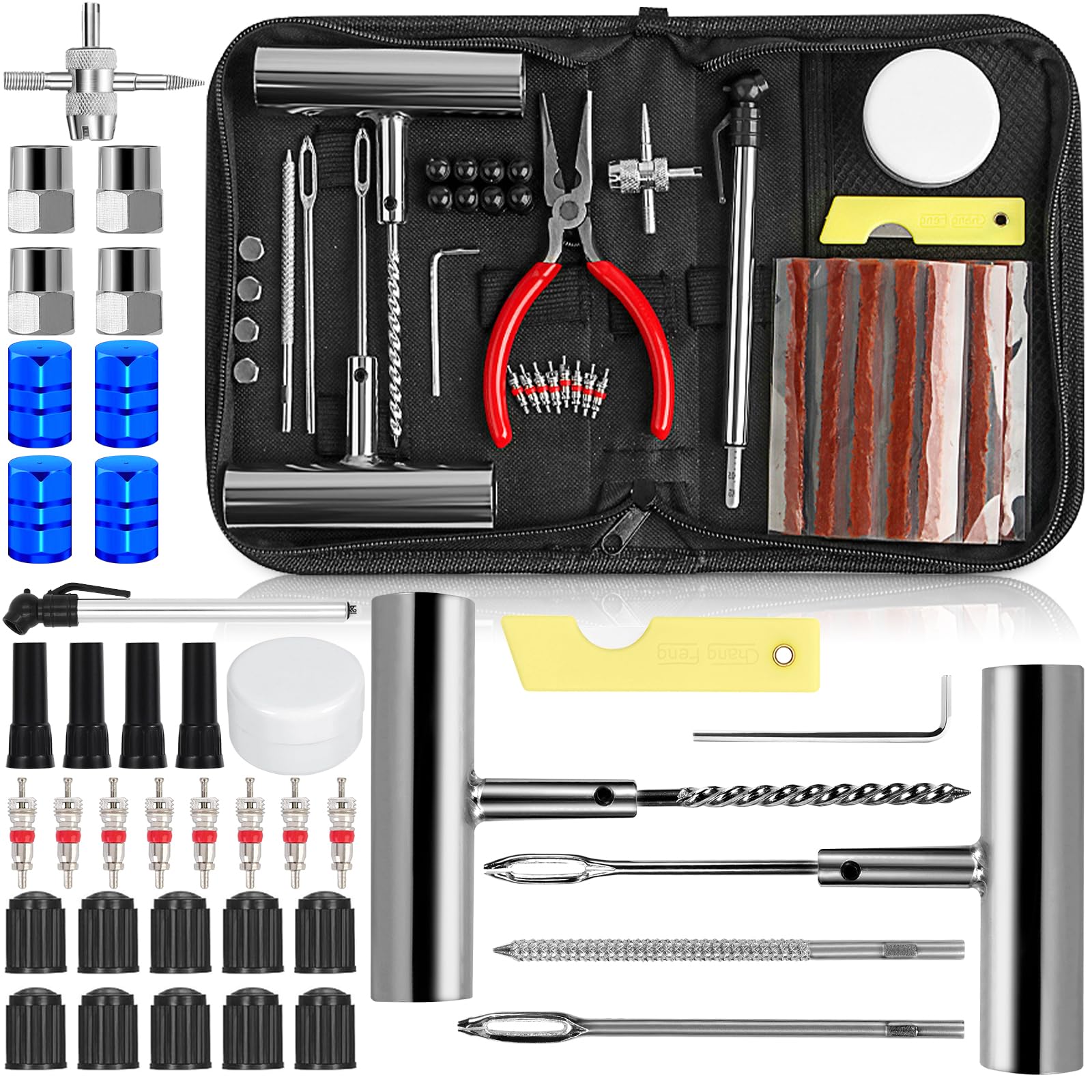 NCKIHRKK 82 Stück Reifenreparaturset, Universal tragbares Reifenpannenset, Heavy Duty Alufelgen Reifen Reparaturset mit 40 Tubeless Kit, Reifen Flickset für KFZ, Auto, Fahrräder, Offroad, Motorräder von NCKIHRKK