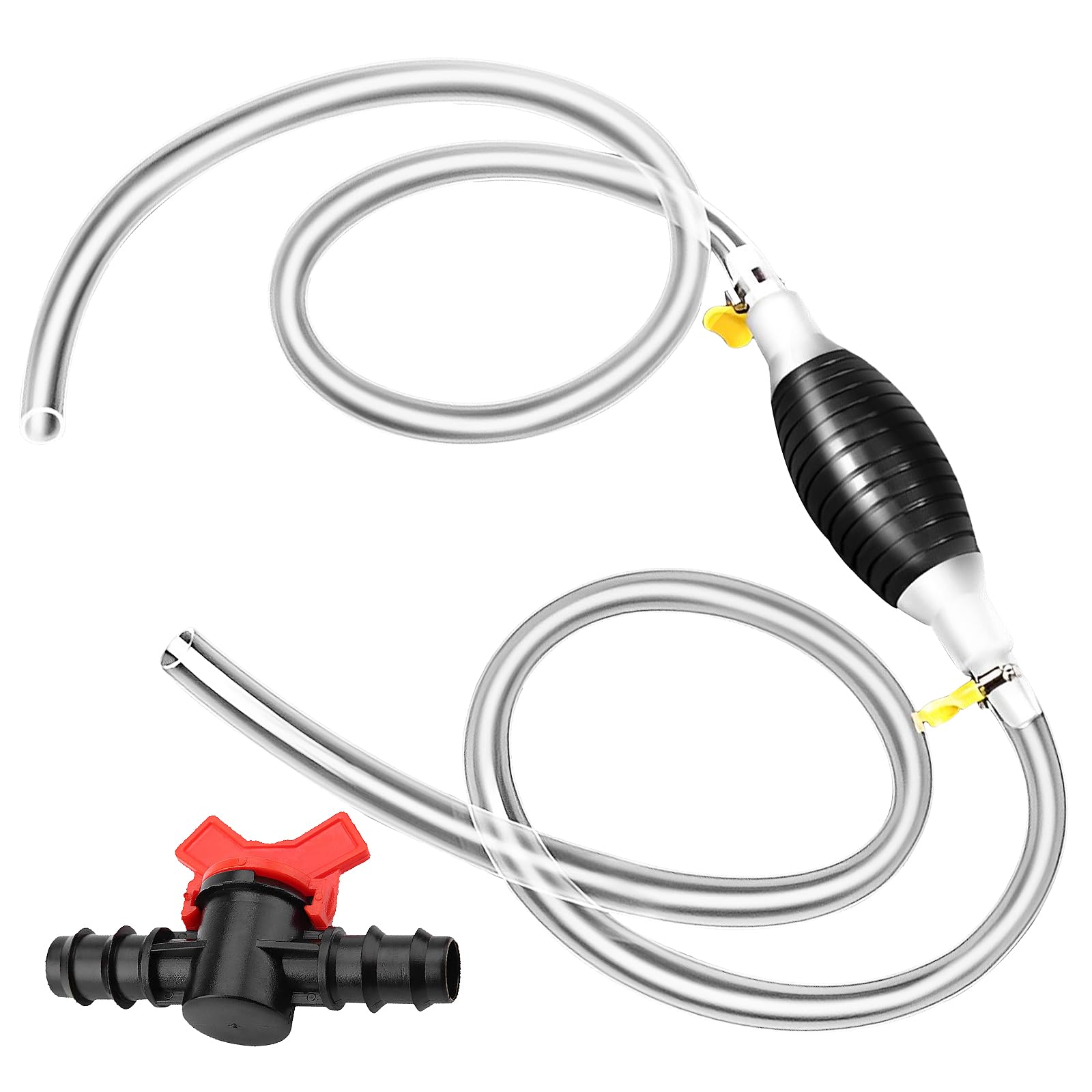 NCOALE Handpumpe Wasser, 1.5M Benzinpumpe Set Umfüllpumpe Öl Absaugpumpe Schüttelpumpe Schlauchpumpe mit Schlauch und Metallklammer, Regelventil, Flüssigkeitssauger für Benzin, Wasser, Flüssigkeits von NCOALE