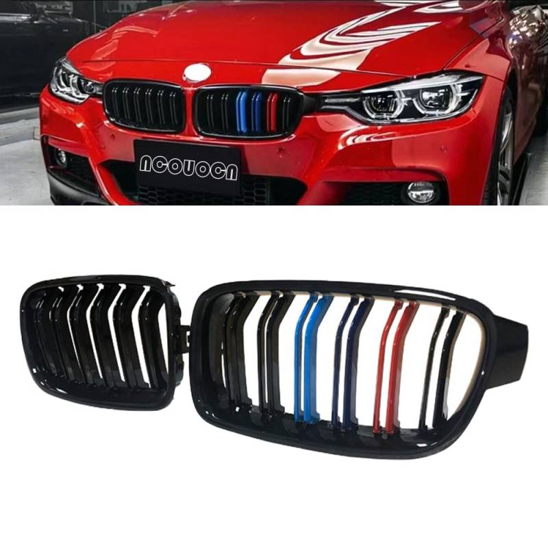 Front-Kühlergrill M, kompatibel mit BMW 3er-Serie F30 F35 2013–2019, Doppellamellen, 2 Stück (Doppel-Lamellen und M-Farbe, 2013–2019) von NCOUUOCN