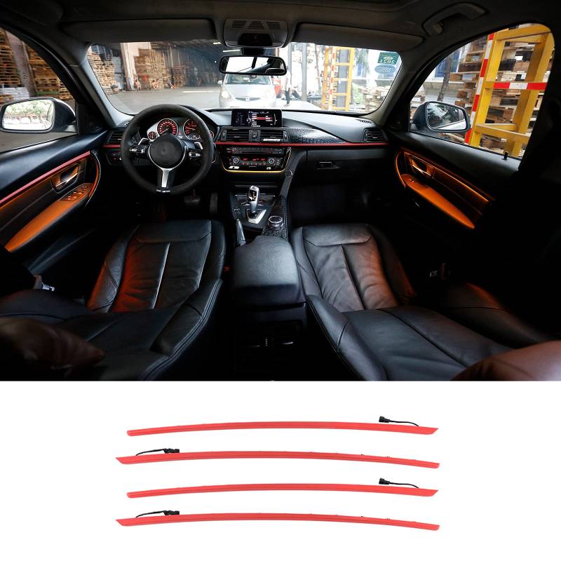 Vier Innentüren Panel LED Zierleisten Lichter Mit Blau Und Orange Farben Atmosphäre LED Streifen Lichter Für BMW 3er F30 12-18 (Rot) von NCOUUOCN