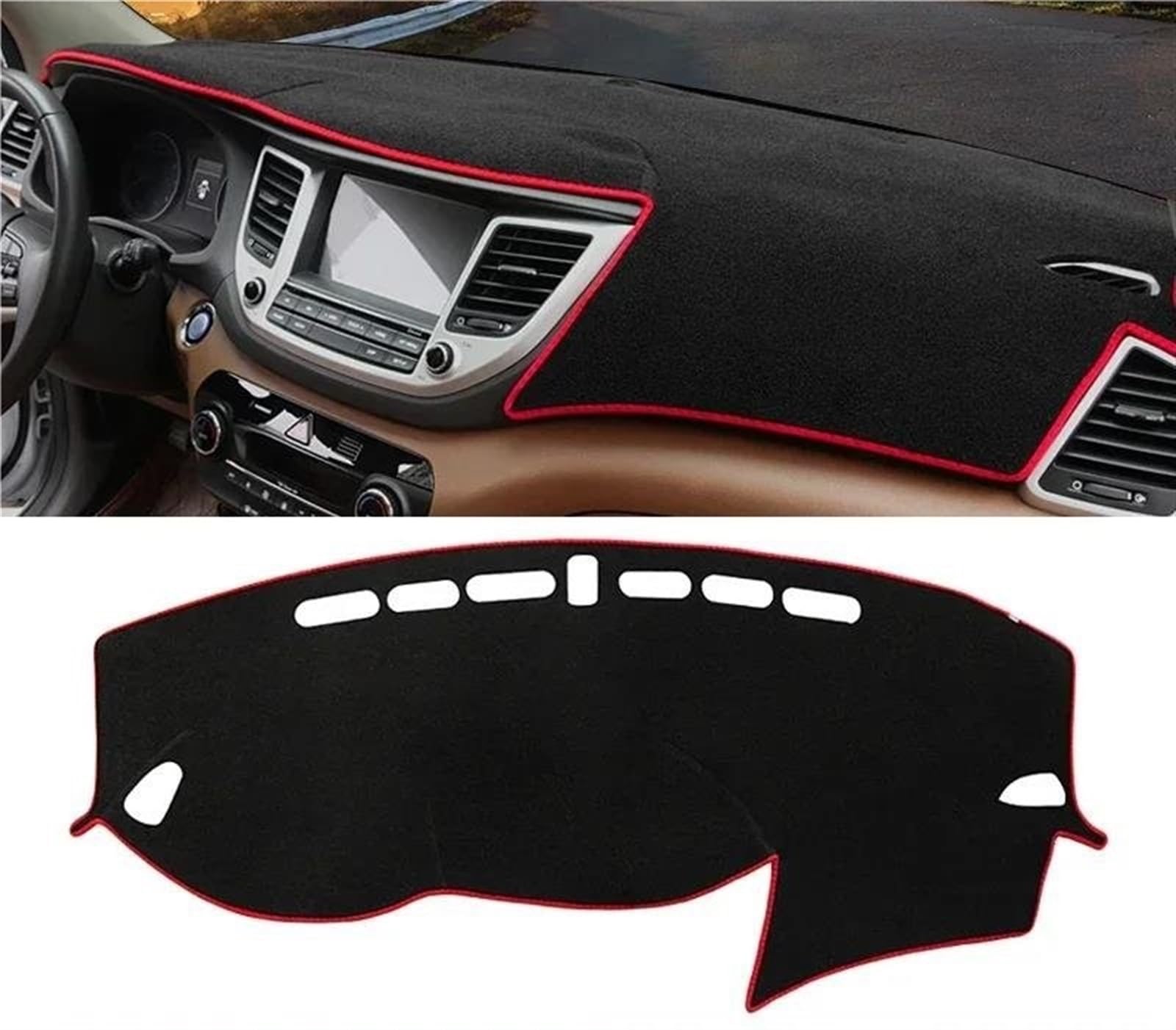 Armaturenbrett Abdeckung Für Hyundai Für Tucson TL 2015 2016 2017 2018 Auto-Armaturenbrett-Sonnenschutz-Abdeckung Instrumententafel-Matte rutschfeste Unterlage Armaturenbrett Matte(A LHD Red Side) von NCTPICLC