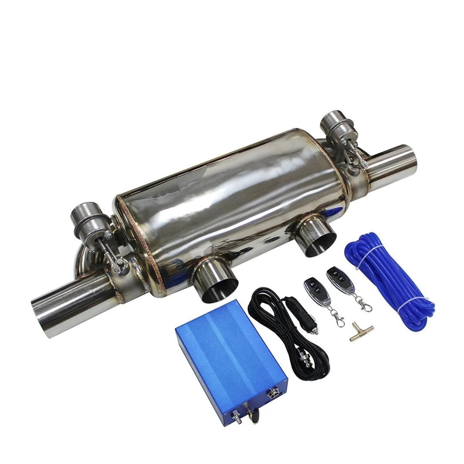 Auspuffblende Auto Auspuffrohr Universal T Form Zwei In Zwei Out 63MM Vakuumpumpe Variable Ventil Schalldämpfer Fernbedienung Edelstahl Schalldämpfer(Vacuum Pump 63MM) von NCTPICLC