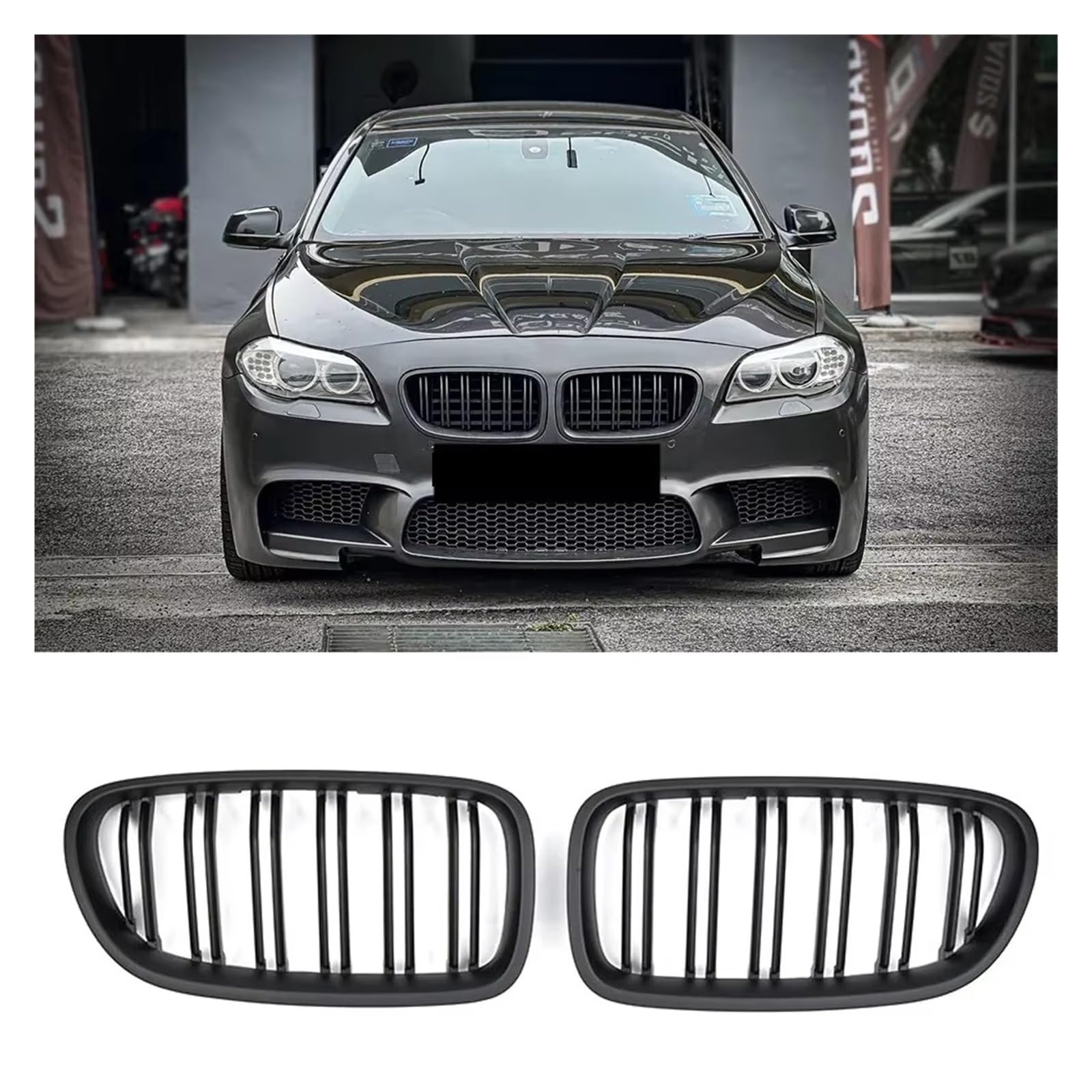 Auto Kühlergrill 2-teiliger, Glänzend Schwarzer Front-Nieren-Doppellamellengrill Im Auto-Stil Für 5er-Serie F10 F11 F18 2010–2017, Dual-Line-Renngitter Sport Kühlergrill(Matt-schwarz) von NCTPICLC