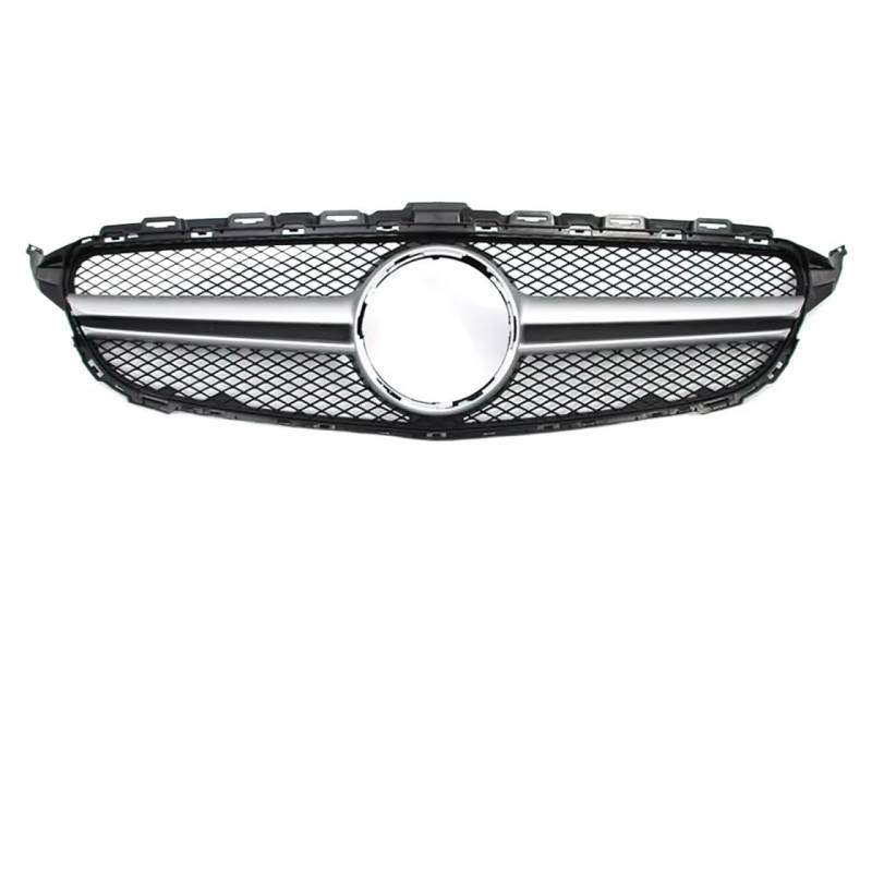 Auto Kühlergrill Frontstoßstangengrill Für Benz C-Klasse W205 C180 C200 C250 C300 2015 2016 2017 2018, Chrom-Schwarz-Diamanten-Stil, Renngitter Sport Kühlergrill(A-Chrome Silver) von NCTPICLC