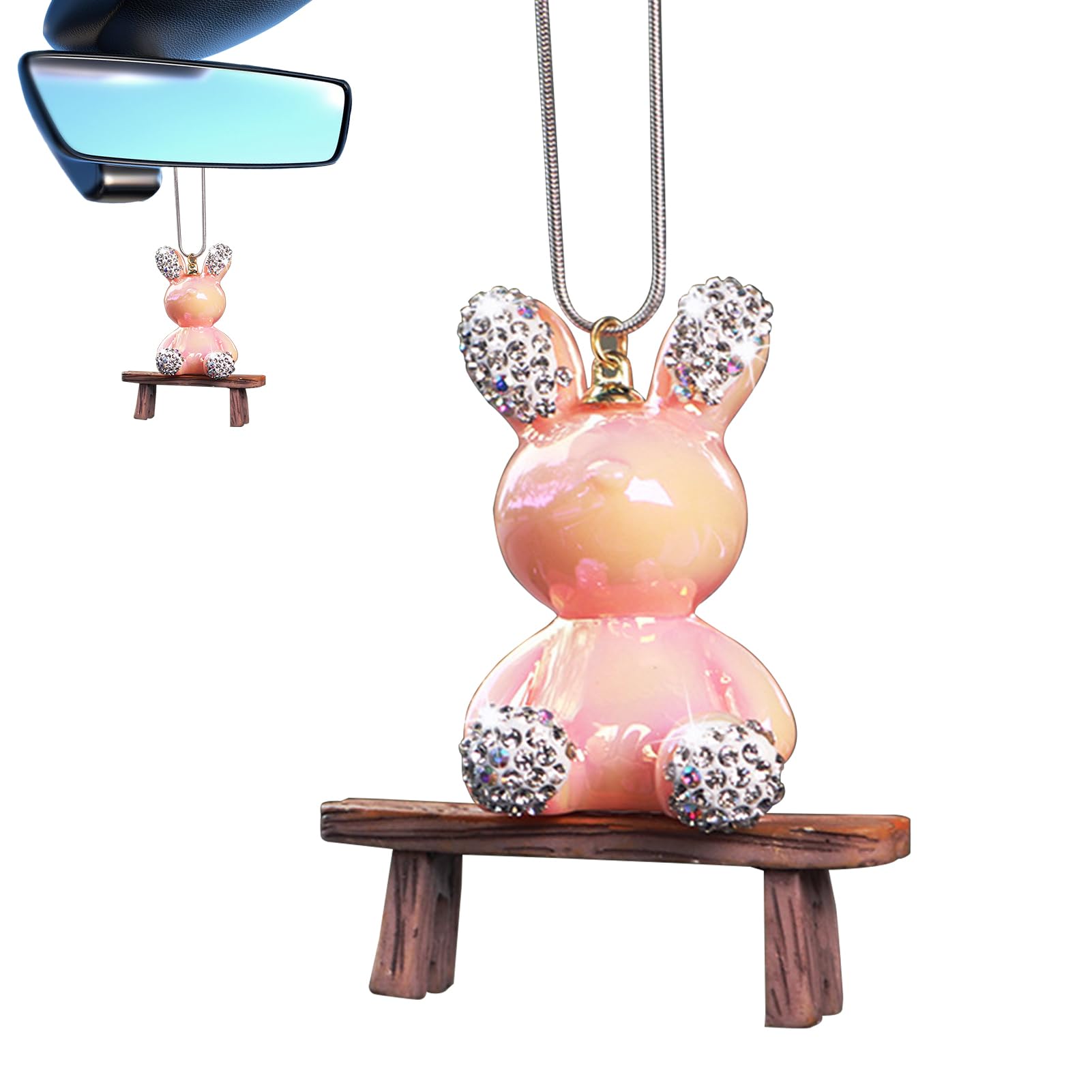 NEECS Auto-Dekorationsanhänger, niedliches Kaninchen-Auto-Ornament für Rückansicht – Hasen-Auto-Ornament zur Linderung der Ermüdung des Fahrens, Geschenk für Freunde und Familie von NEECS