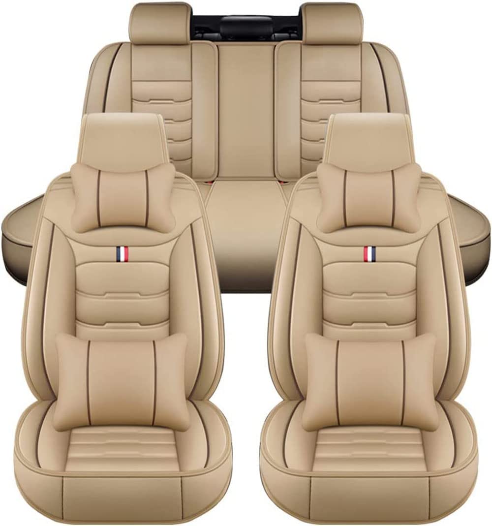 NEEDBUY Auto Sitzbezüge für BMW 5er E60 Sloon 5.Gen 2003-2010 5-Sitze PU Leder Vorne und Hinten Autositzbezüge Zubehör,Beige-Luxurious_Set von NEEDBUY