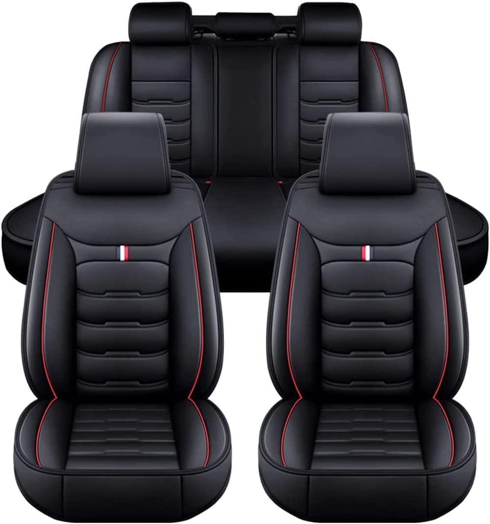 NEEDBUY Auto Sitzbezüge für Hyundai i30 Fastback I-30 Fastback N / i30 Fastback N Line 5-Sitze PU Leder Vorne und Hinten Autositzbezüge Zubehör,Black-Red-Standard_Set von NEEDBUY