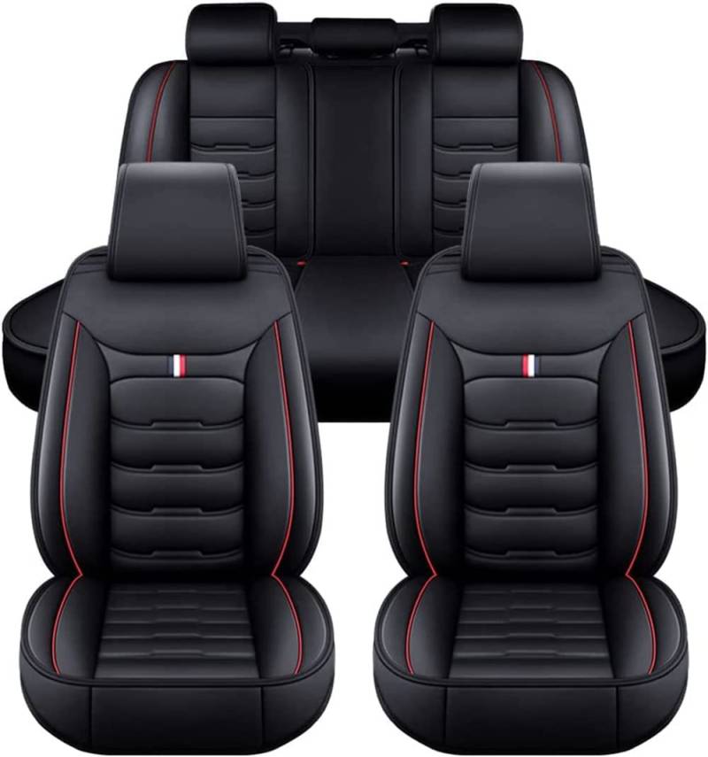 NEEDBUY Auto Sitzbezüge für Hyundai i30 Fastback I-30 Fastback N / i30 Fastback N Line 5-Sitze PU Leder Vorne und Hinten Autositzbezüge Zubehör,Black-Red-Standard_Set von NEEDBUY