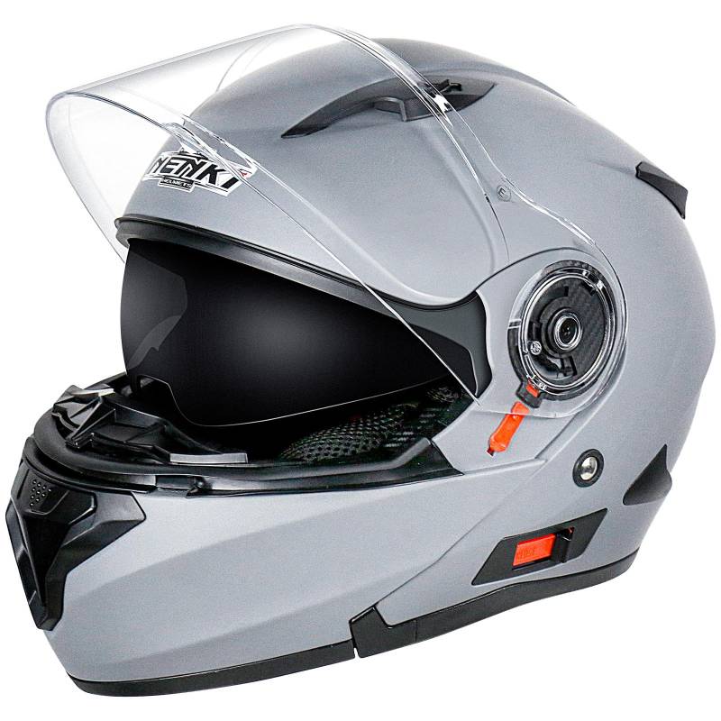 NENKI Helm Motorrad, Motorradhelm Zertifiziert nach ECE 22.06, Klapphelm Motorrad Herren, Grauer Helm, M(57-58 cm) von NENKI