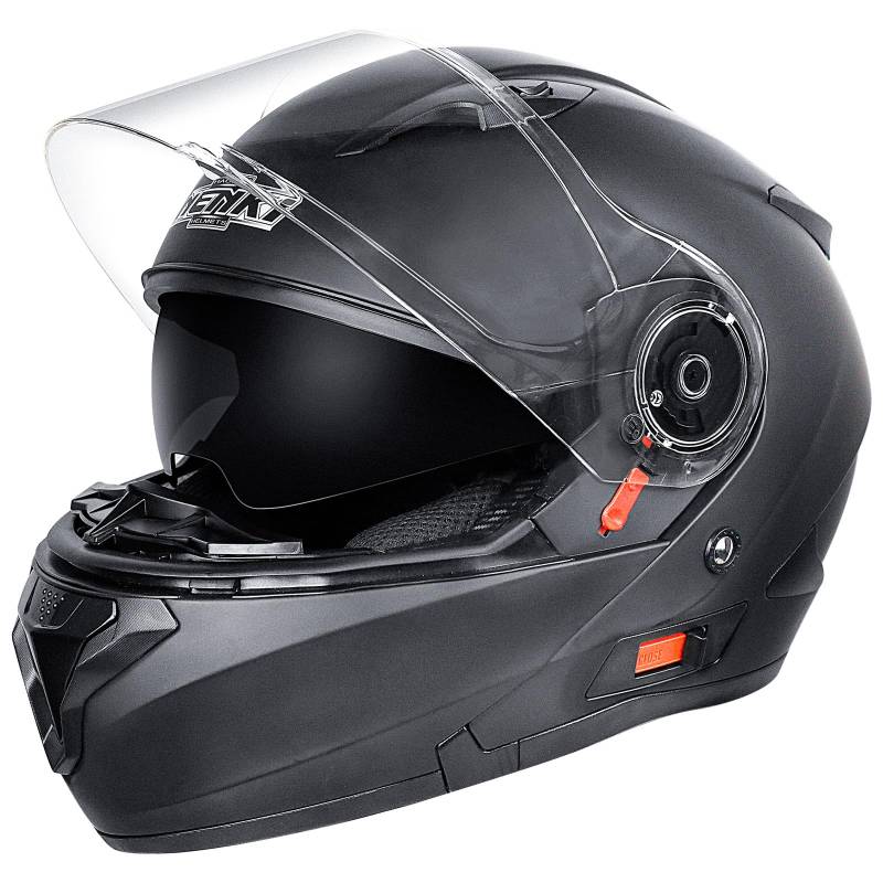 NENKI Helm Motorrad, Motorradhelm Zertifiziert nach ECE 22.06, Klapphelm Motorrad Herren, Schwarzer Helm, L(59-60 cm) von NENKI