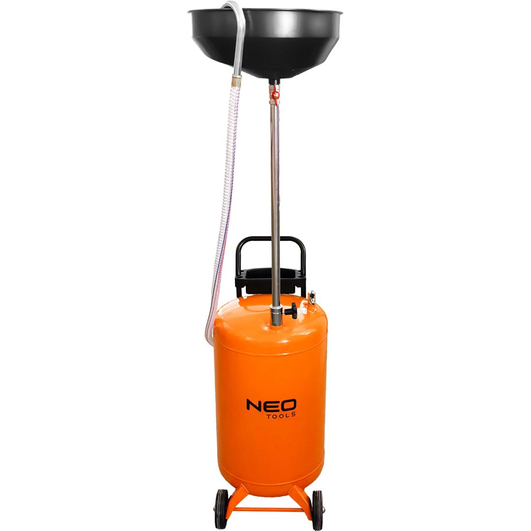 NEO TOOLS Ölauffanggerät für 70l, höhenverstellbar 100-160cm mit 4-Rad-Fahrwerk, Entleerung mittels Luftdruck 0,1-1 bar, Durchmesser 42 cm, Spülbecken aus 1,5 mm starkem Stahl von NEO TOOLS