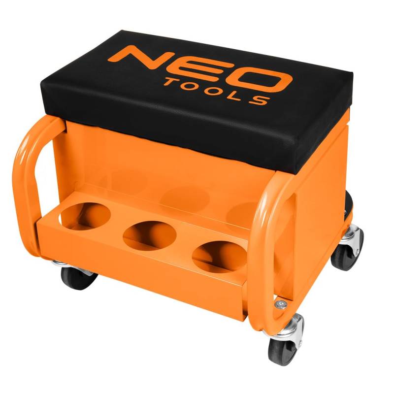 NEO TOOLS Werkstatthocker mit Ablagefläche 38 x 39 x 37 cm mit Rollen Werkstattwagen Werkzeugwagen Werkstatt-Rollsitz Werkstattsitz fahrbar mit 4 Rollen und 3 Ablagen von NEO TOOLS