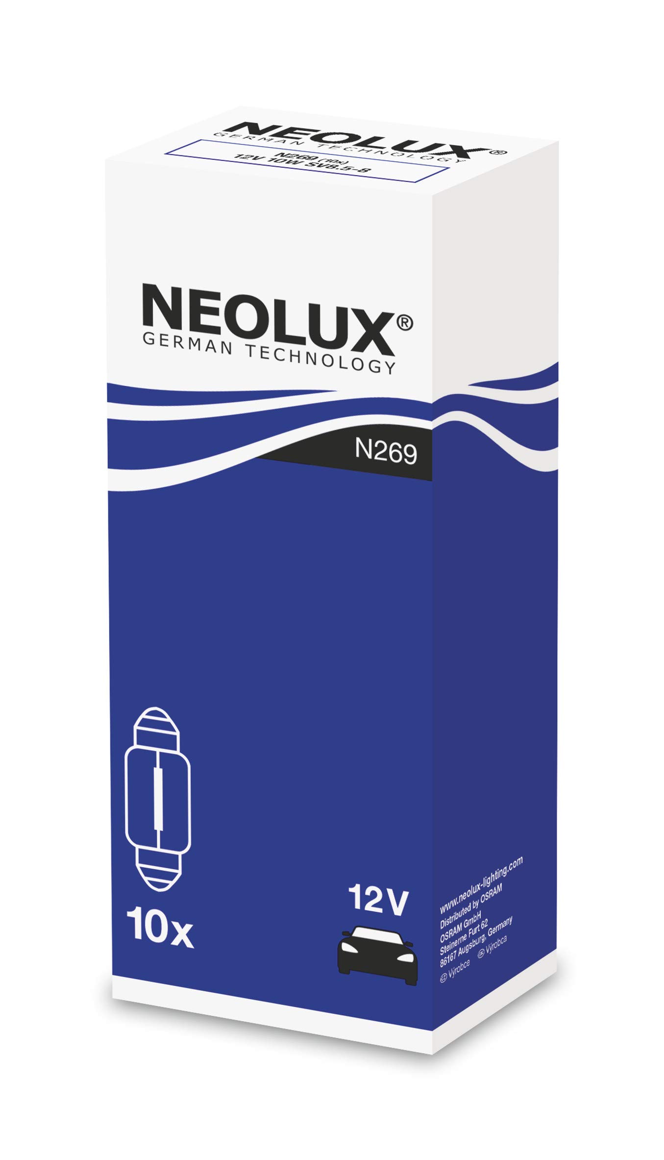 NEOLUX Standard Signallampe für Autos und Motorräder, N269, 12 V, 10 W, 10 Stück von NEOLUX