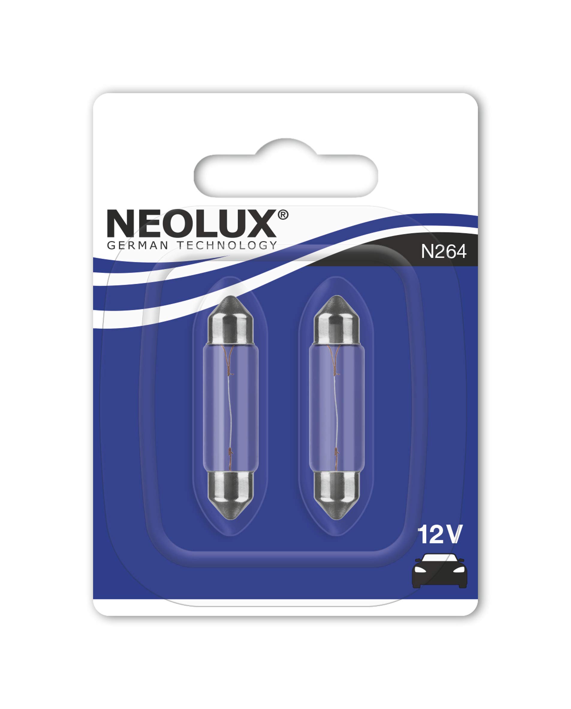 Neolux N264 Soffitten Leuchtmittel Standard C10W 10W 12V, 2 Stück, Weiß von NEOLUX