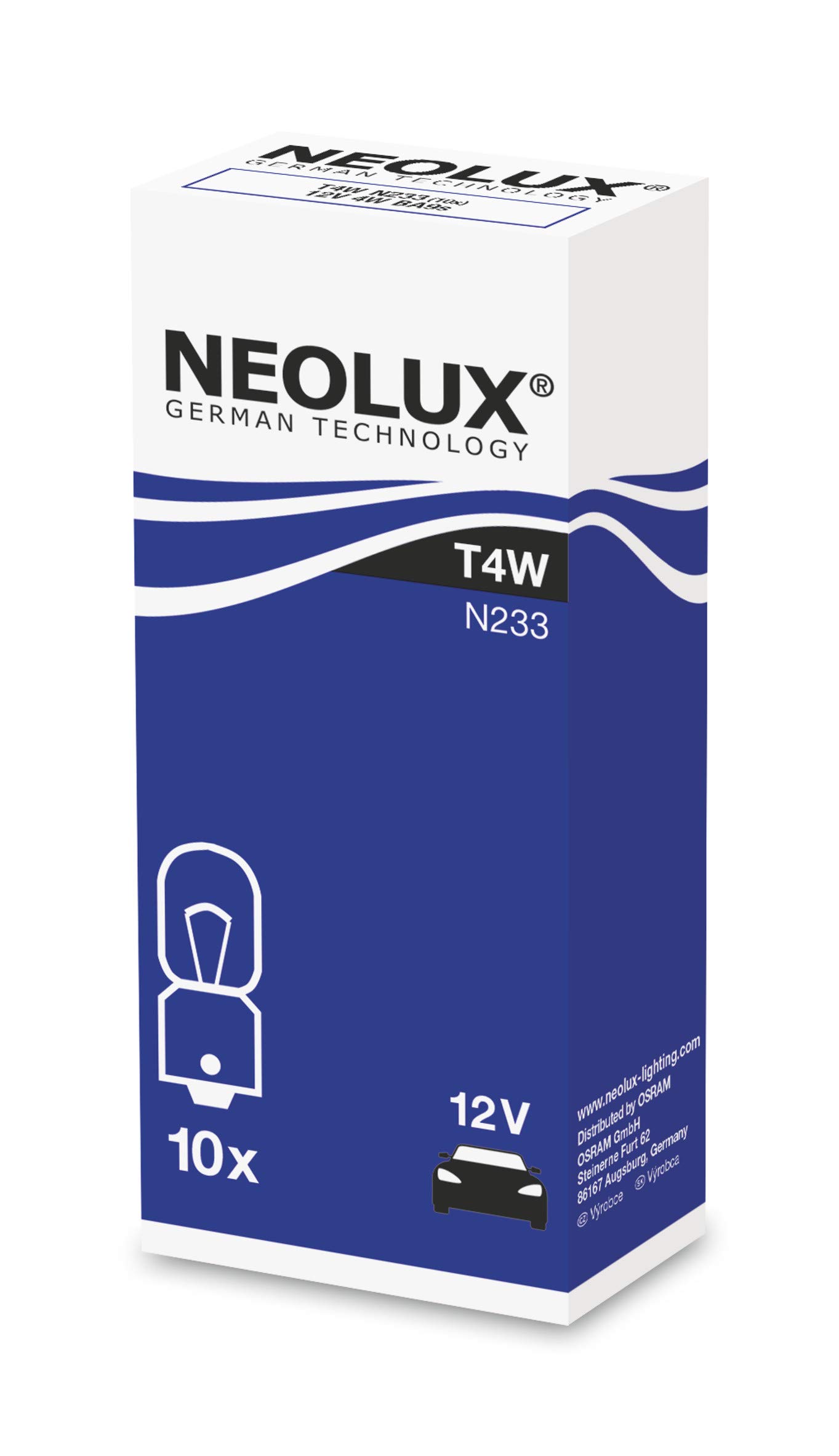 Neolux Standard T4W Signallampe für Auto und Motorrad N233 12V 4W (10 Stück) BA9s Faltbox (10 St. von NEOLUX