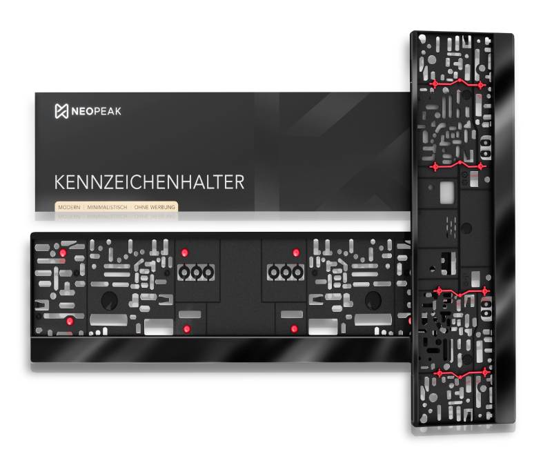 NEOPEAK® Kennzeichenhalter | Schwarze Nummernschildhalterung Auto | Vibrationsdämpfer für optimalen Lackschutz | Maße 520x110mm (2er Set) von NEOPEAK