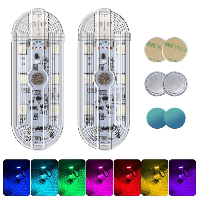 2 Stück Auto Led Innenbeleuchtung,7 Farben Magnetisch LED USB Touch Licht RGB Einstellbar Innenraum Ambientebeleuchtung für Auto Wiederaufladbaren Mobilen Zubehör Innenraum Auto Nachtlicht Neu 2023 von NEOVSUNY