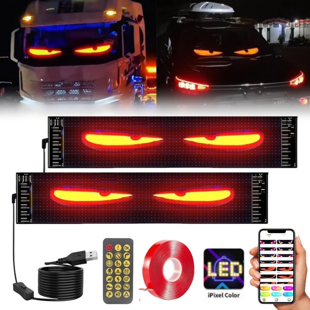 NEOVSUNY 2PCS Teufelsaugen-Lichter für Autos - LED Augen für Auto, Programmierbarer LED Display Auto mit APP-Steuerung und Fernbedienung, DIY Auto Dynamische LED Display für Jedes Auto (70 * 173mm) von NEOVSUNY