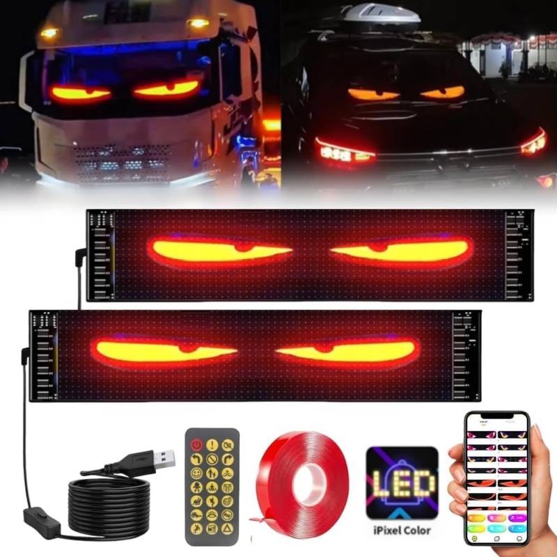 2PCS LED Augen für Lkw und Auto, Devil Eyes Light, LED Augen für Auto Programmierbarer LED Display Auto DIY Personalisiert Leuchtschild für Auto,LKW,Text,Graffiti,Smart App,Bluetooth USB 5V(92*374mm) von NEOVSUNY