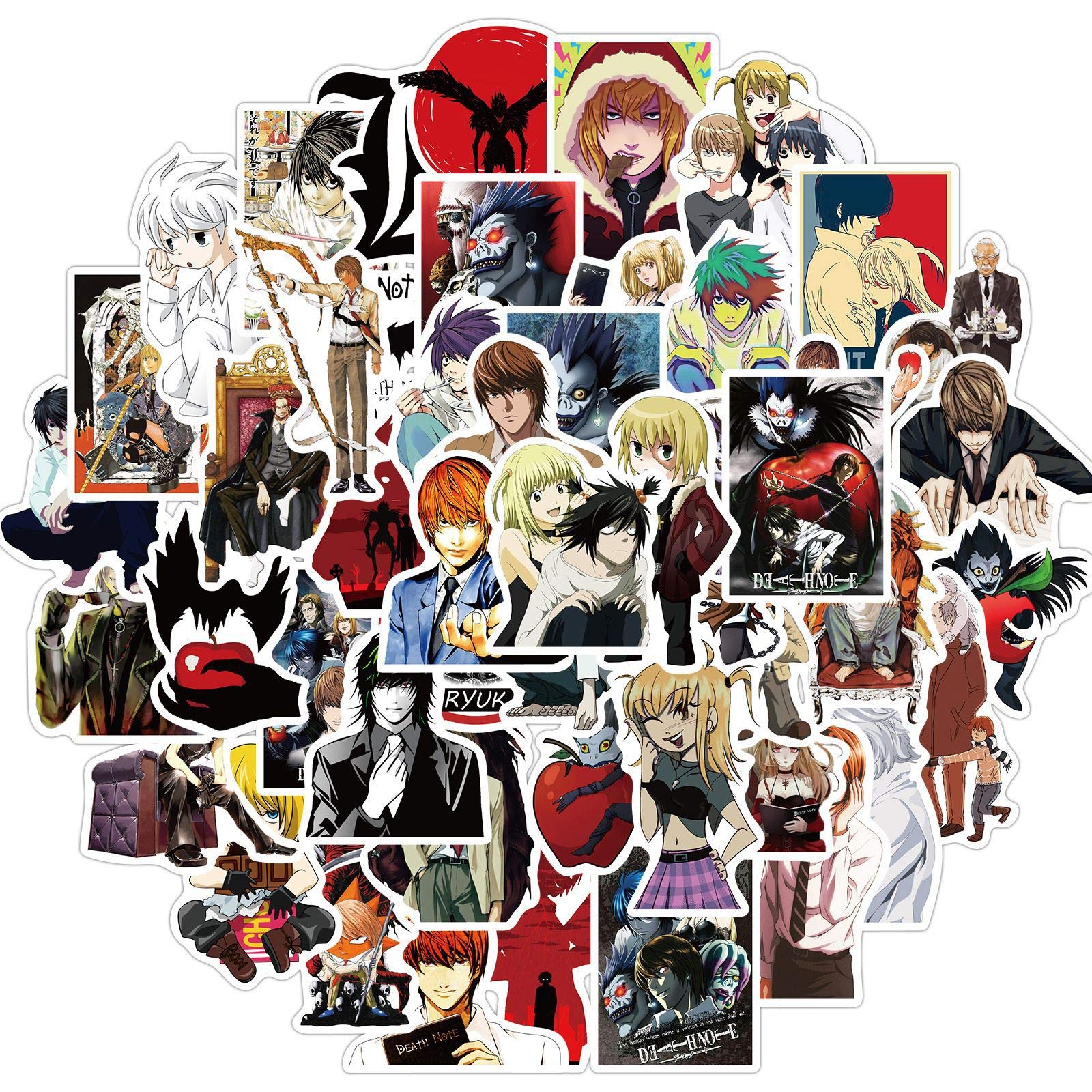 Aufkleber 50 PCS, Death Note Japanischer Anime-Aufkleber, Wasserdichtes Graffiti-Aufkleber für Laptop, Gepäck, Skateboard, Auto, Kind und Teens von NEULEBEN