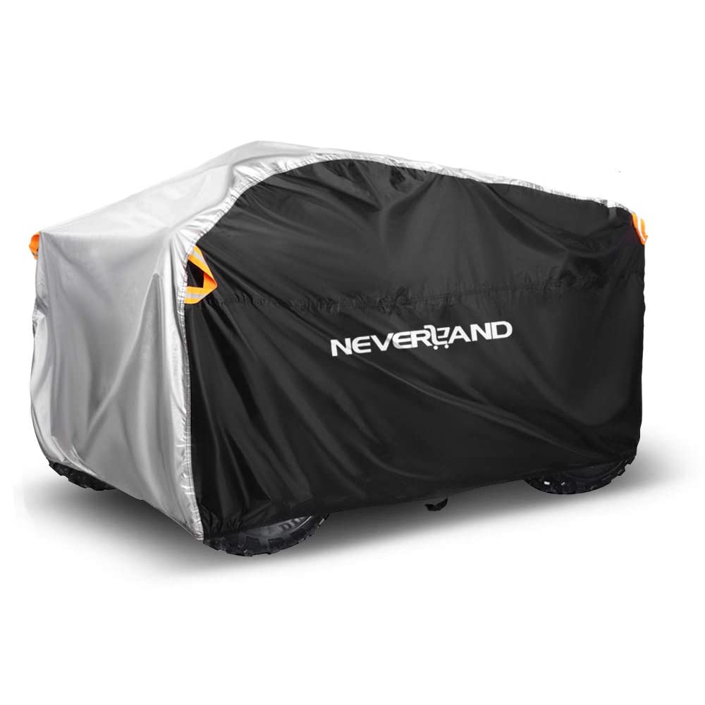 NEVERLAND Quad Abdeckplane Wasserdicht Quad ATV Abdeckplane Quad Schutz Cover 190T Wendbarer Stoff Winterfest Staub Regen UV-Schutz Schwarz mit Silber 210 * 120 * 115cm von NEVERLAND