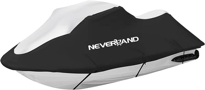 Jet Ski Bootsabdeckung Neverland 210D Bootspersenning Jet Ski Cover wasserdichte Motorbootabdeckung Bootsabdeckplane Bootsplane für Motorboote Schwarz + Silber von NEVERLAND