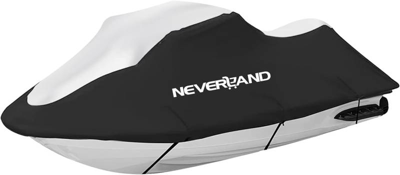 Jet Ski Bootsabdeckung Neverland 210D Bootspersenning Jet Ski Cover wasserdichte Motorbootabdeckung Bootsabdeckplane Bootsplane für Motorboote Schwarz + Silber von NEVERLAND