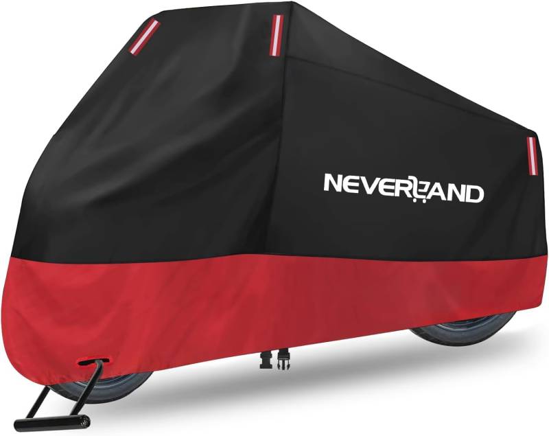 Motorrad Abdeckplane Outdoor NEVERLAND Motorradabdeckung Wasserdicht Winterfest Motorradplane 210D Motorrad Garage Plane Indoor, Abdeckung für Motor Roller Motorroller 295x110x140cm von NEVERLAND