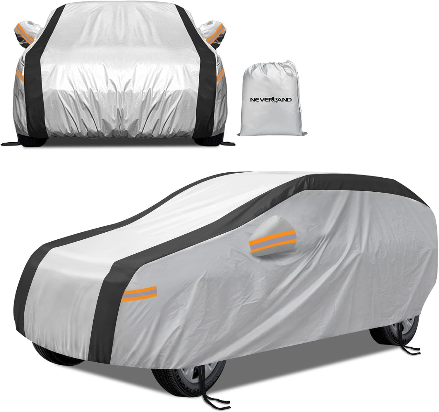 NEVERLAND AutoAbdeckung Outdoor Winter SUV - AutoAbdeckplane SUV Autogarage Effekt, Schutz vor Regen & Staub, Auto Schutzhülle Universal Reflexionsdesign 210D Oxford Cloth M 455x185x170CM von NEVERLAND