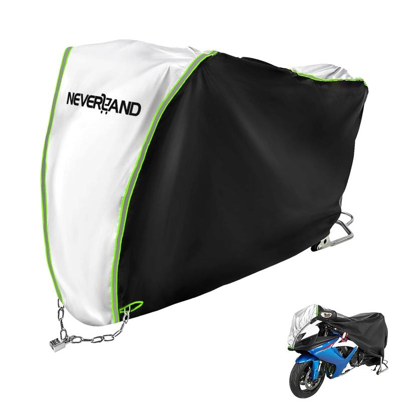 NEVERLAND Motorrad Abdeckplane, 245 * 105 * 125cm 210D Oxford Wasserdichten Motorradabdeckung mit Schlosslöcher Reflektierende Bänder Moped Motorroller Abdeckplane Staubdicht Regenfest Motorradgarage von NEVERLAND