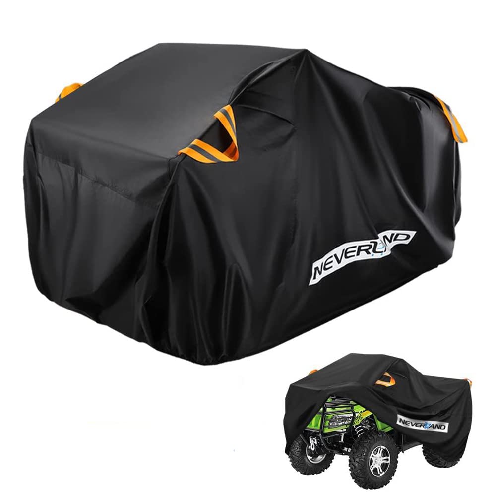 Quad ATV Abdeckplane NEVERLAND Fahrzeug Abdeckung ATV Schutz Cover 300D Oxford Stoff mit Reflektierende Streifen und Gummibänder Winterfest Staub Regen UV-Schutz Schwarz 200 * 95 * 106 cm von NEVERLAND